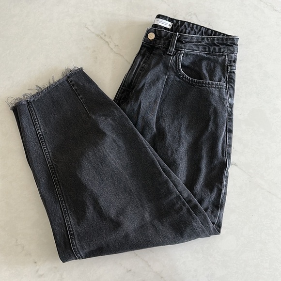 ZARA Washed Black Denim Mom Jeans Straight Leg - Picture 1 of 7